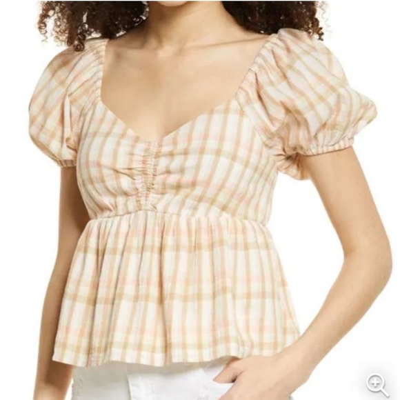 bp Tops - BP Plaid Sweetheart Neck Peplum Babydoll Top